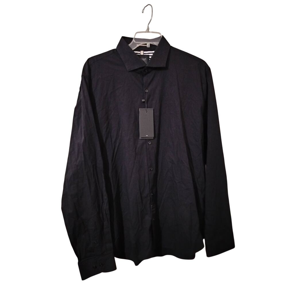 M1277)Cactus Man by Ricky Singh Black Button Up Long Sleeve 8-Stretch Shirt XXL
